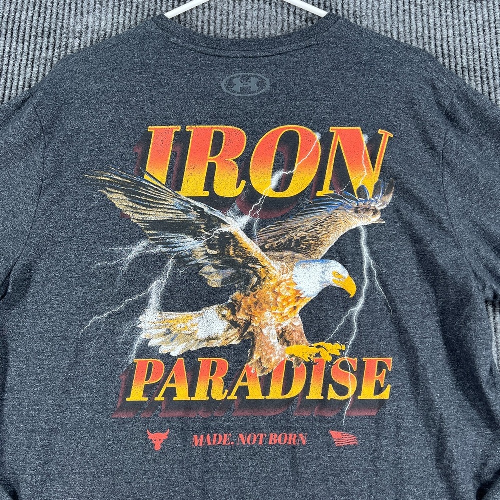 Under Armour Project Rock Iron Paradise Shirt Mens Medium Gray Long Sleeve Loose
